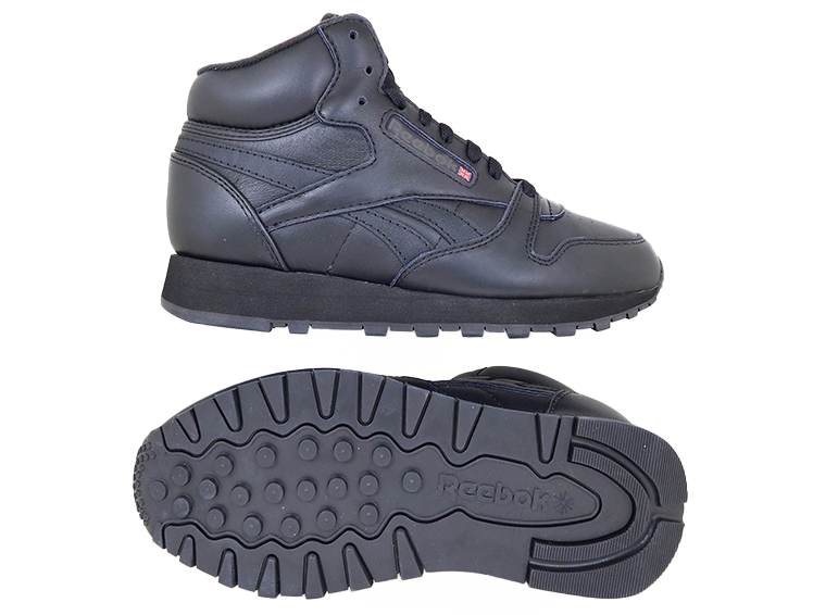 Zapatilla Reebok Classic Leather Mid Cuero Hombre Mono Negro Real Kicks