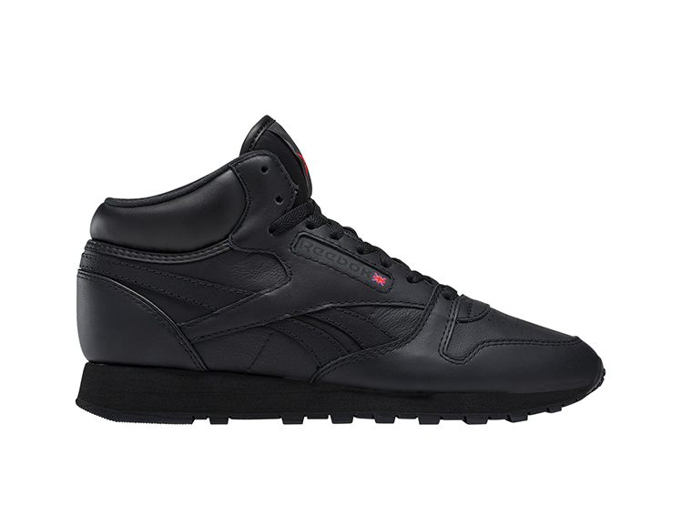 Zapatilla Reebok Classic Leather Mid Cuero Hombre Mono Negro Real Kicks